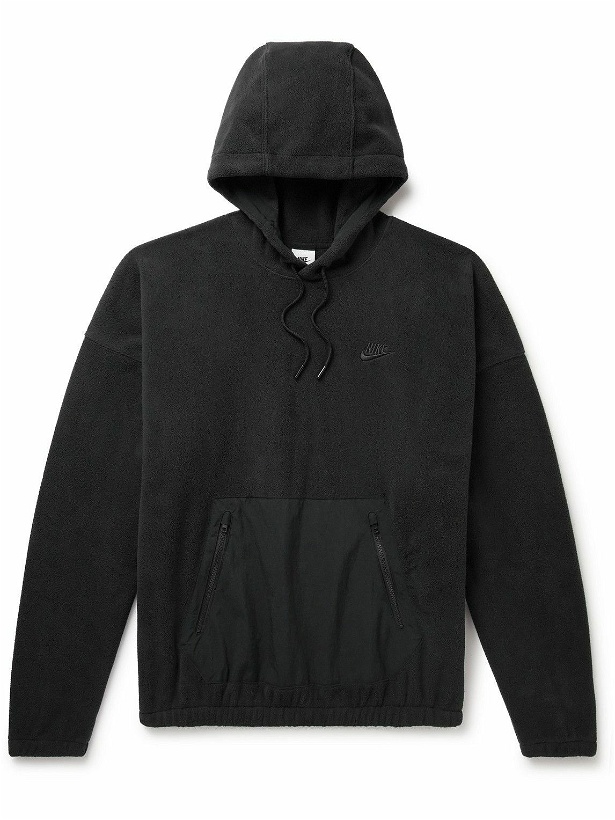 Photo: Nike - Club Nylon-Trimmed Logo-Embroidered Fleece Hoodie - Black