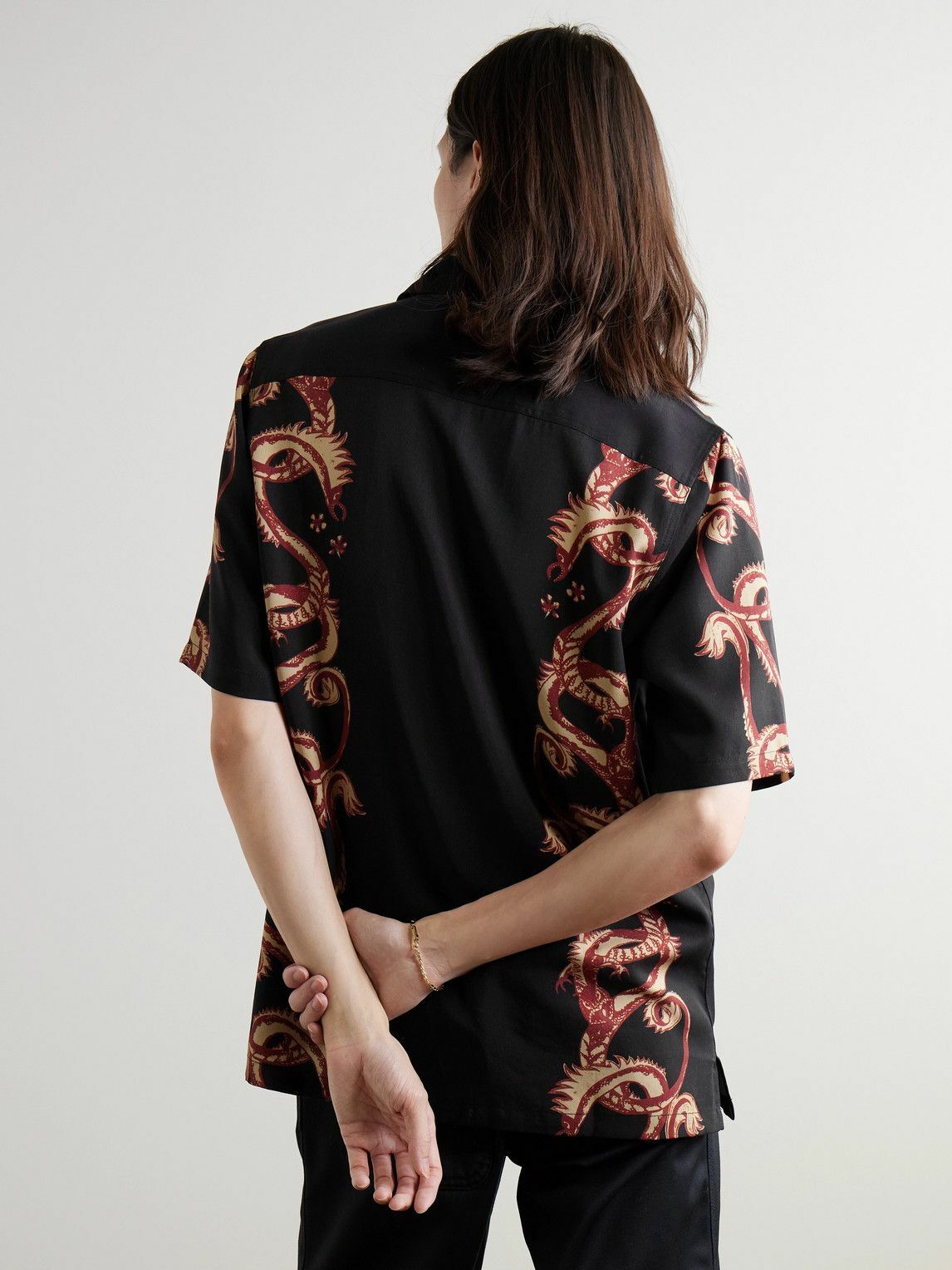 MANAAKI - Taniwha Camp-Collar Printed Lyocell-Twill Shirt - Black