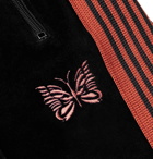 Needles - Logo-Embroidered Webbing-Trimmed Cotton-Blend Velour Track Pants - Black