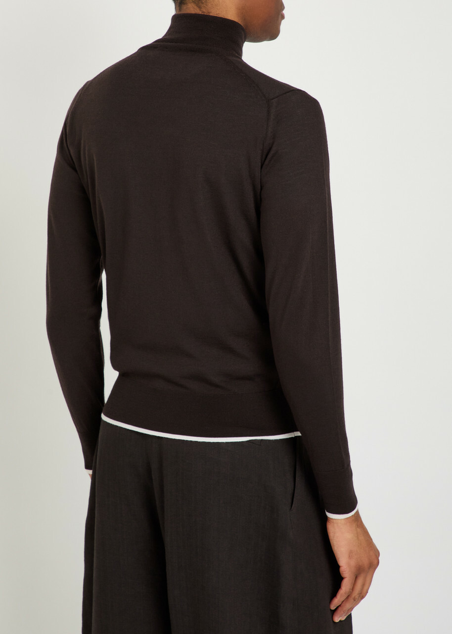 Wales Bonner Logo-embroidered Fine-knit Merino Wool Jumper Dark Brown