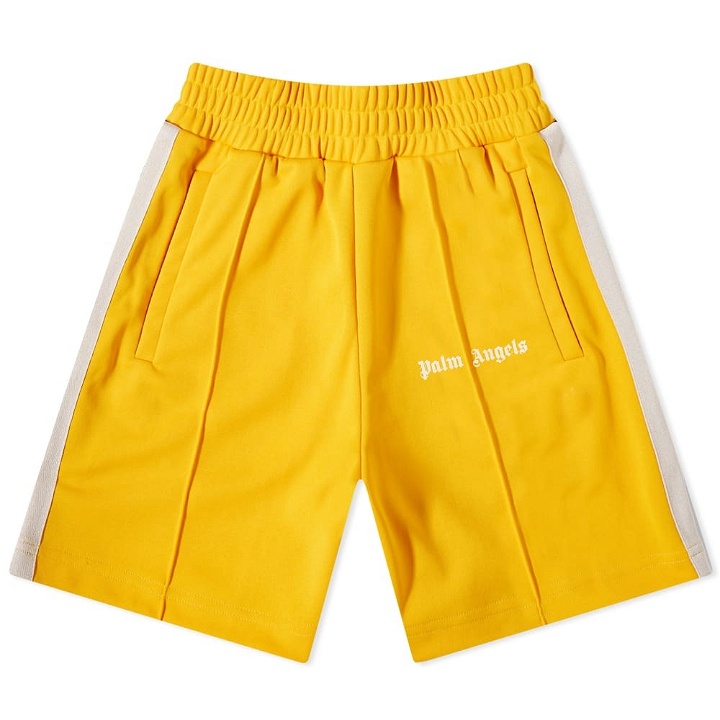 Photo: Palm Angels Men's Track Shorts in Yellow/Off White