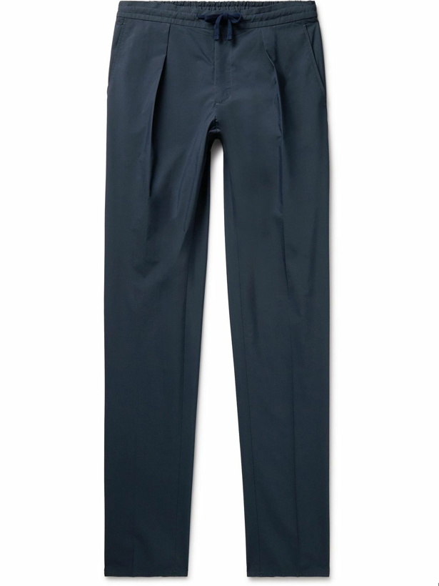 Photo: Incotex - Venezia 1951 Slim-Fit Pleated Cotton-Blend Poplin Trousers - Blue