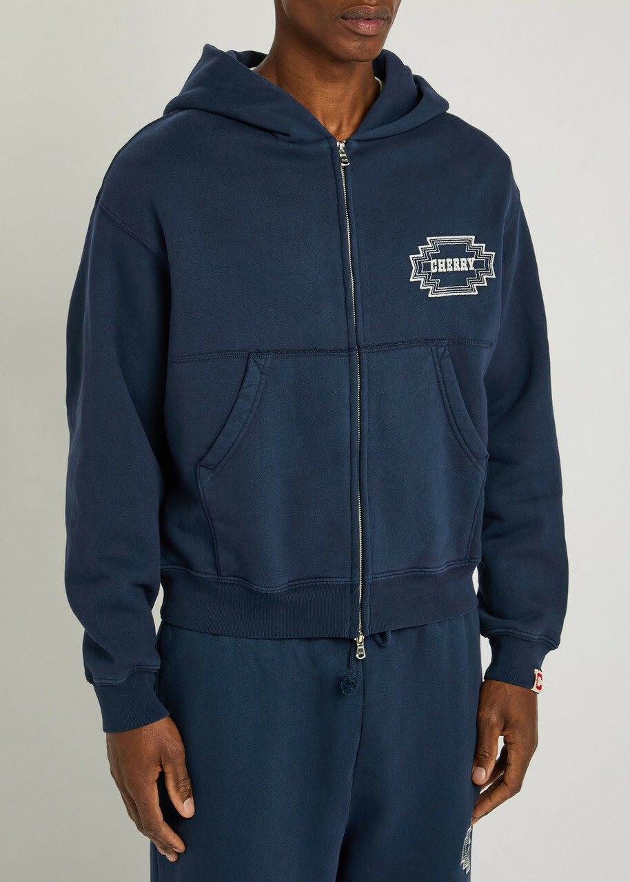 Cherry Los Angeles Embroidered Navajo Hooded Cotton Sweatshirt Blue