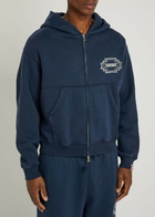 Cherry Los Angeles Embroidered Navajo Hooded Cotton Sweatshirt Blue