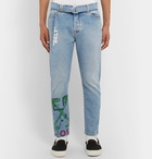 Off-White - Slim-Fit Tapered Belted Spray-Painted Denim Jeans - Blue