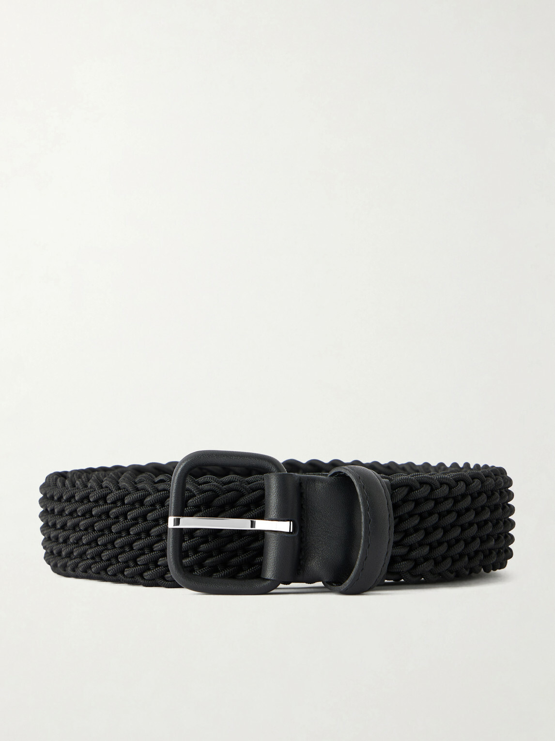 Charvet - Leather-Trimmed Woven Belt - Black