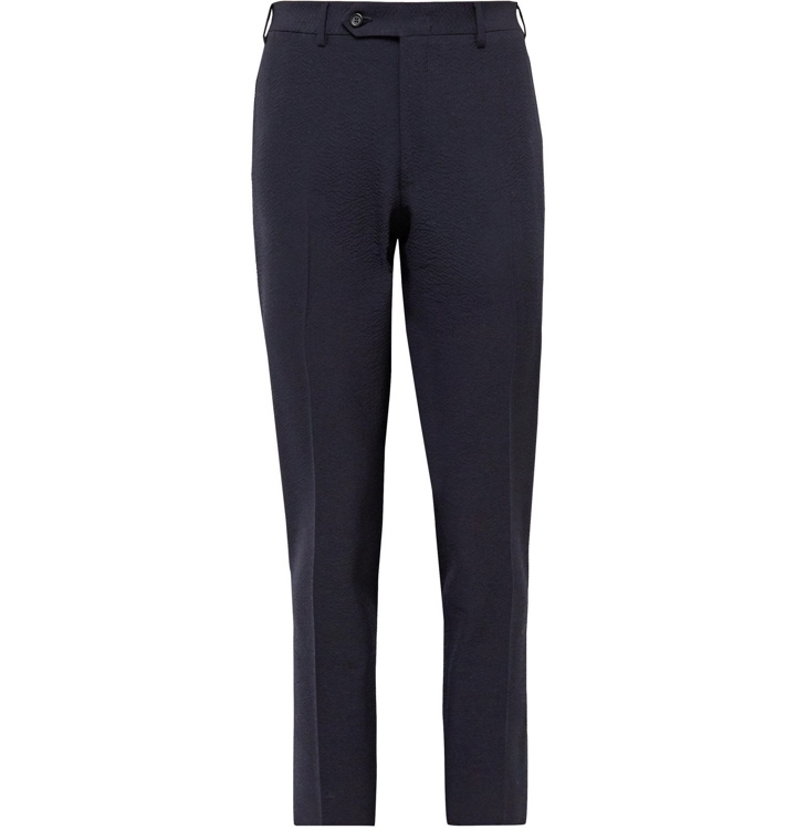Photo: Canali - Kei Slim-Fit Wool-Blend Seersucker Suit Trousers - Blue