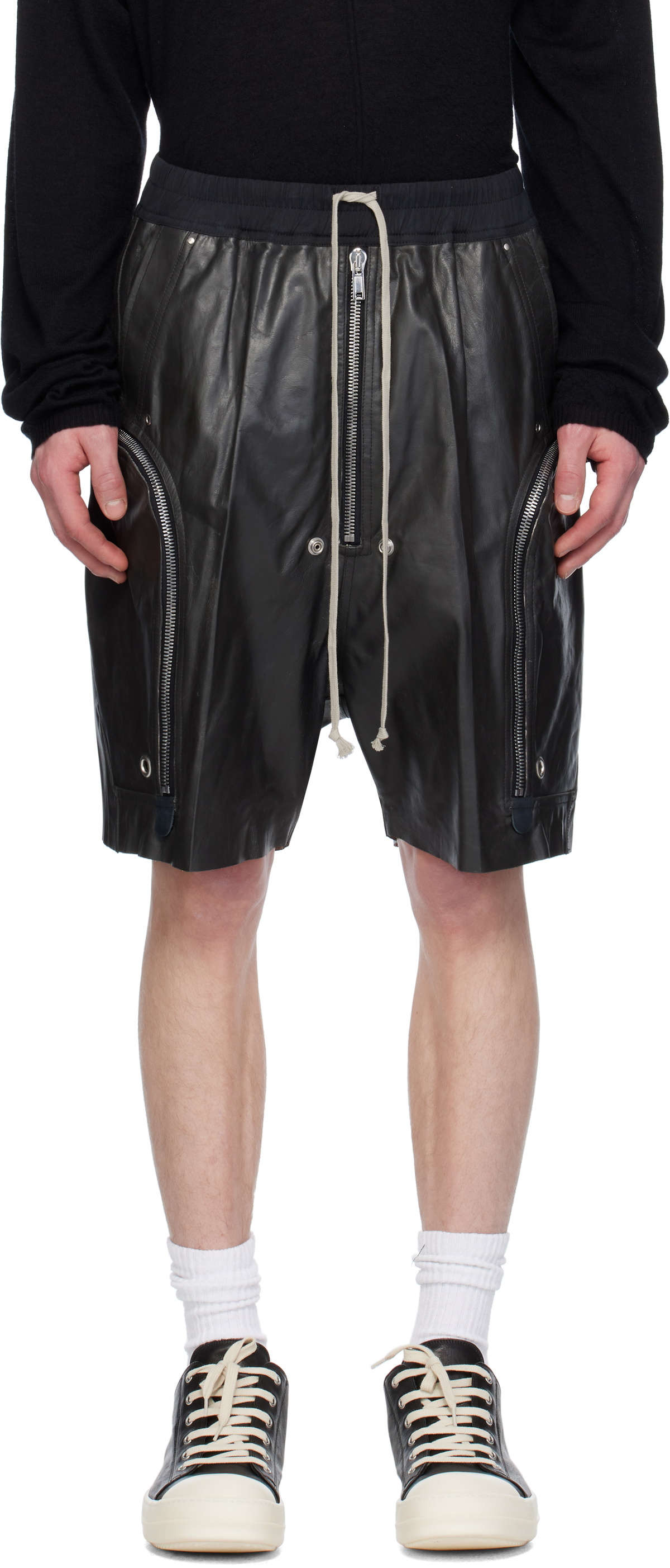 Rick Owens Black Hollywood Bauhaus Bela Leather Shorts Rick Owens