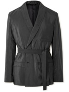 Lemaire - Shawl-Collar Belted Double Breasted Crinkled Silk-Blend Blazer - Black