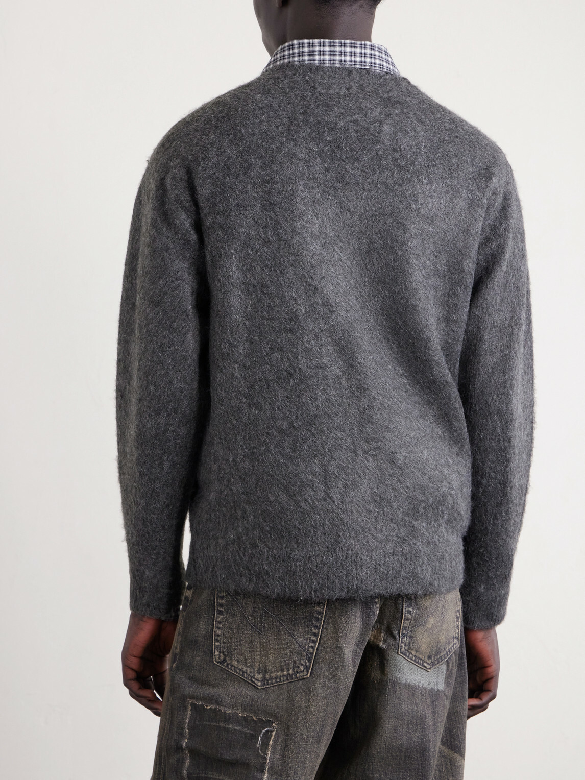 Neighborhood - Logo-Appliquéd Brushed Cardigan - Gray