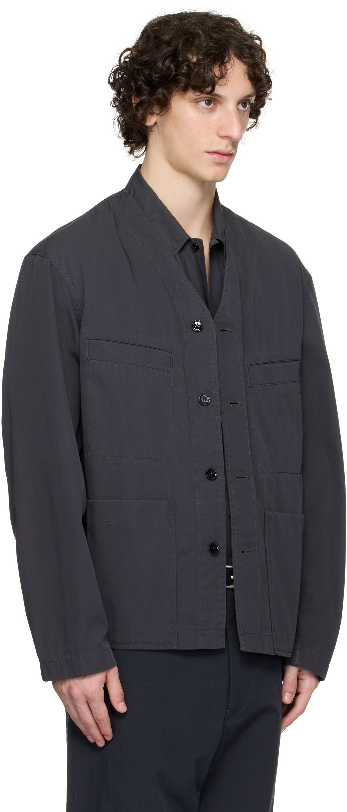 LEMAIRE Gray Collarless Overshirt Lemaire