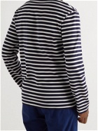 MAISON KITSUNÉ - Logo-Appliquéd Striped Cotton-Jersey T-Shirt - Blue