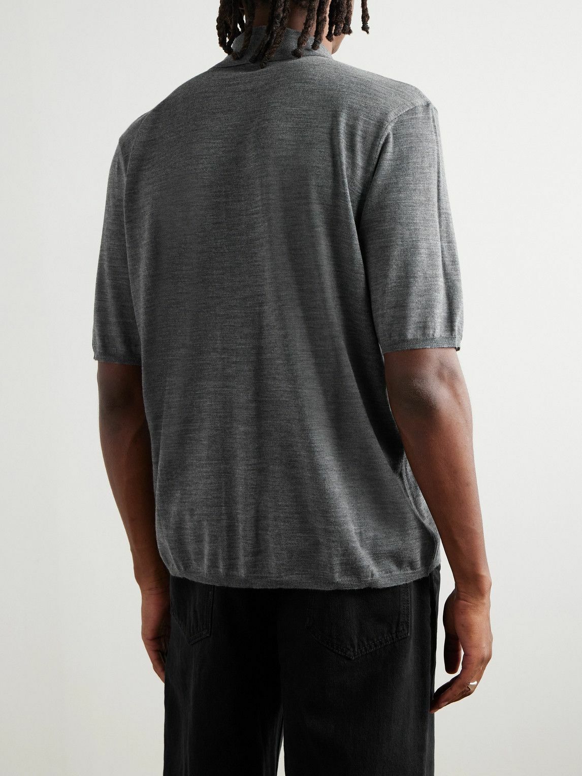 SAINT LAURENT - Cassandre Logo-Embroidered Wool Polo Shirt - Gray