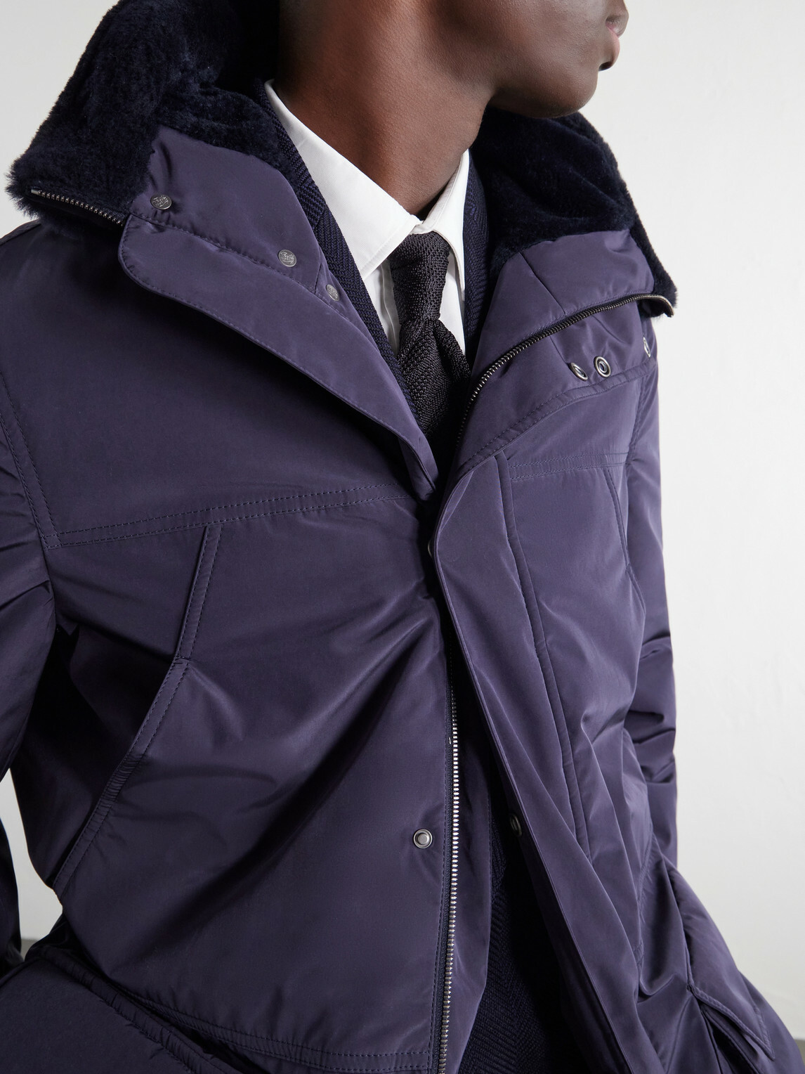 Brunello Cucinelli - Hooded Padded Shearling-Trimmed Shell Coat - Blue