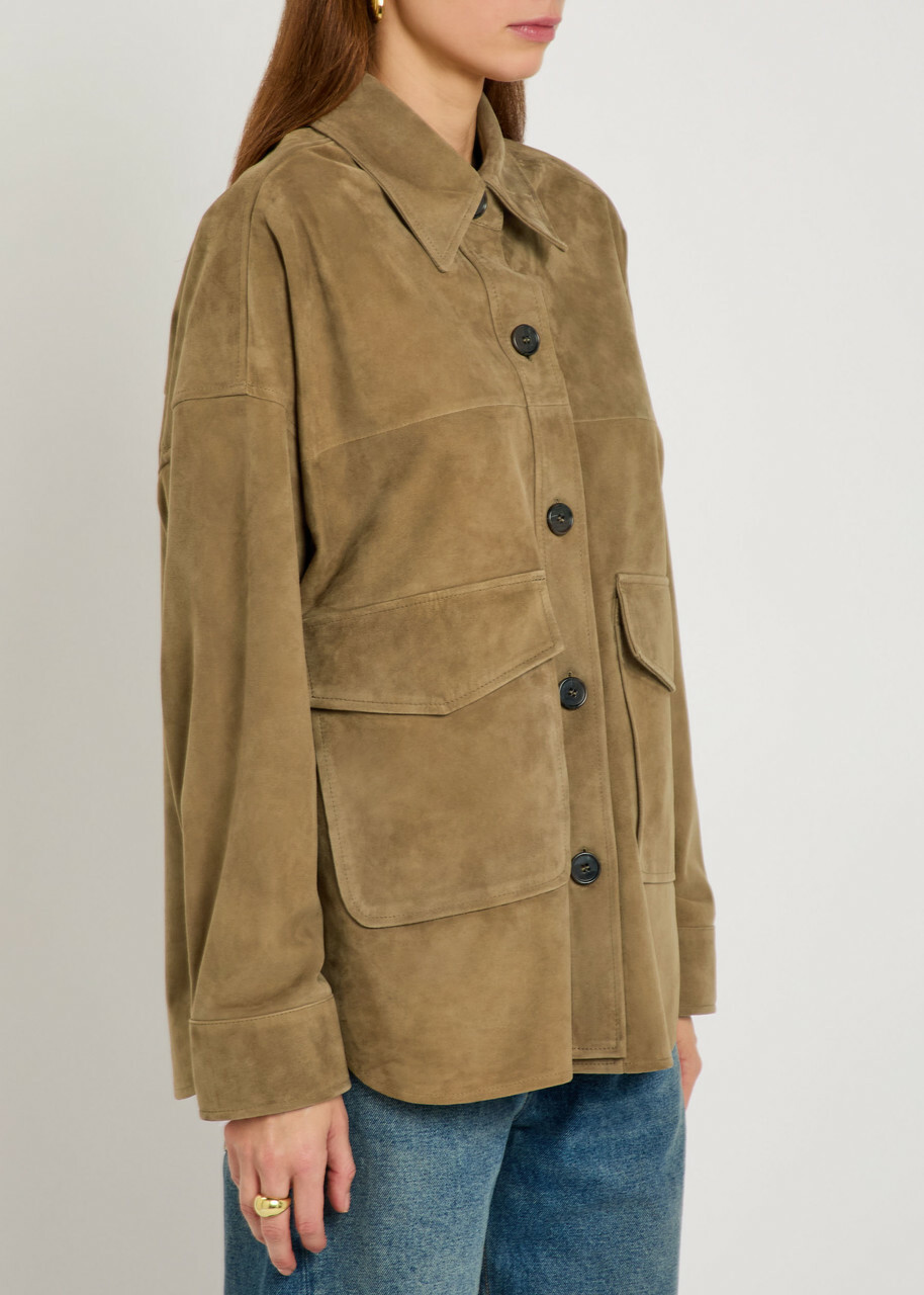 Arma Kaylee Panelled Suede Overshirt Olive