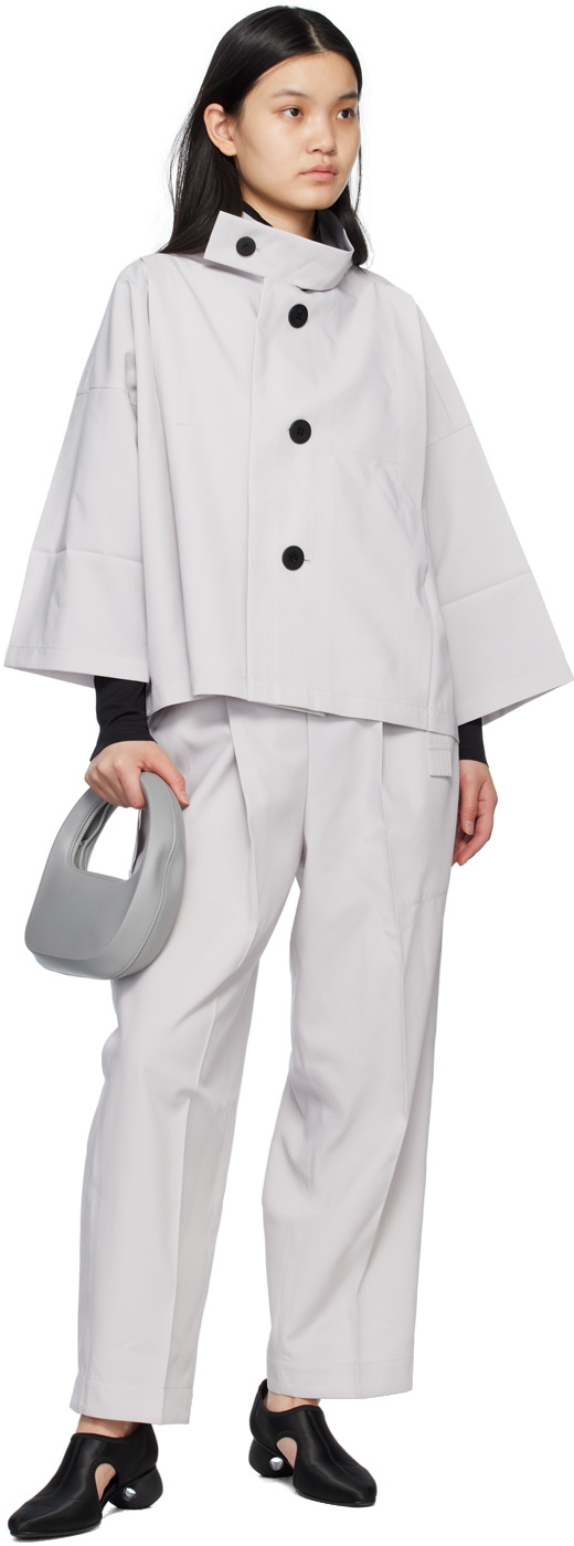 132 5. ISSEY MIYAKE Gray Flat Tuck Jacket