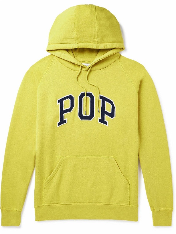 Photo: Pop Trading Company - Arch Logo-Appliquéd Cotton-Jersey Hoodie - Yellow