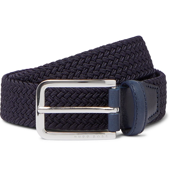 Photo: Hugo Boss - 3cm Leather-Trimmed Woven Elastic Belt - Blue