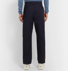 Valentino - Striped Pleated Cotton-Poplin Trousers - Blue