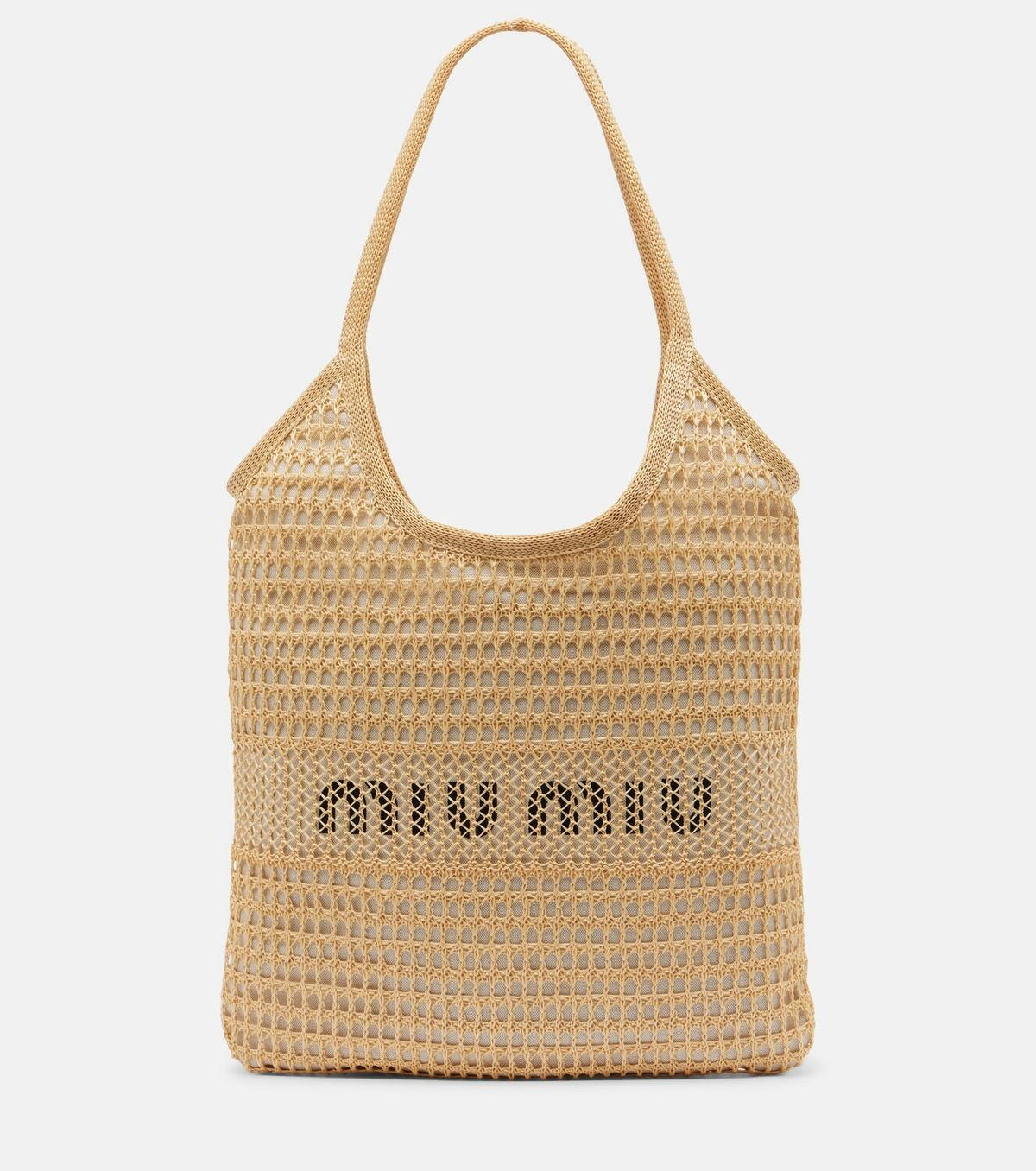 Miu Miu Ivy raffia-effect and linen shopper