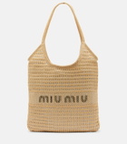 Miu Miu Ivy raffia-effect and linen shopper