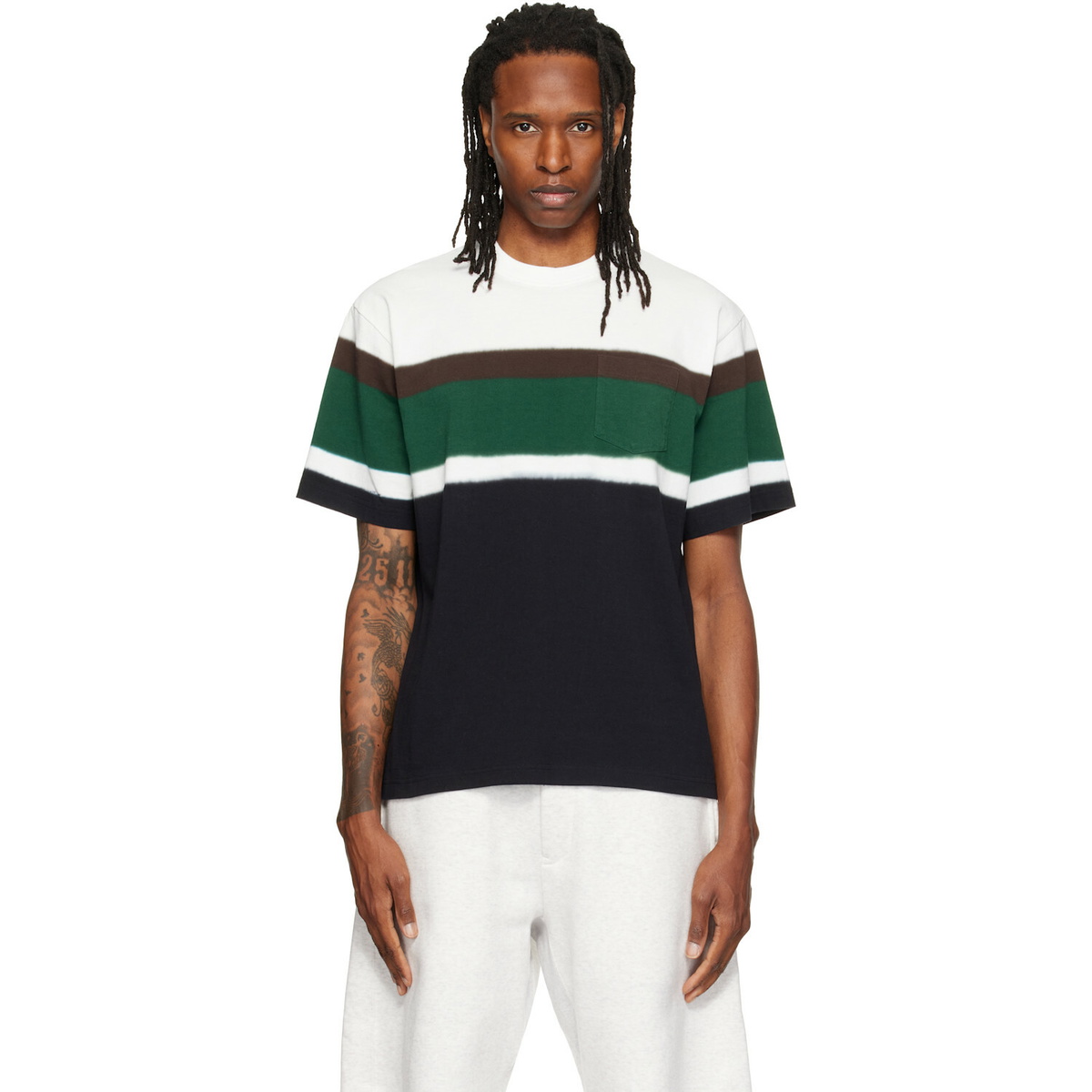 sacai Black & White Chusen-Dyed Cotton Jersey T-shirt