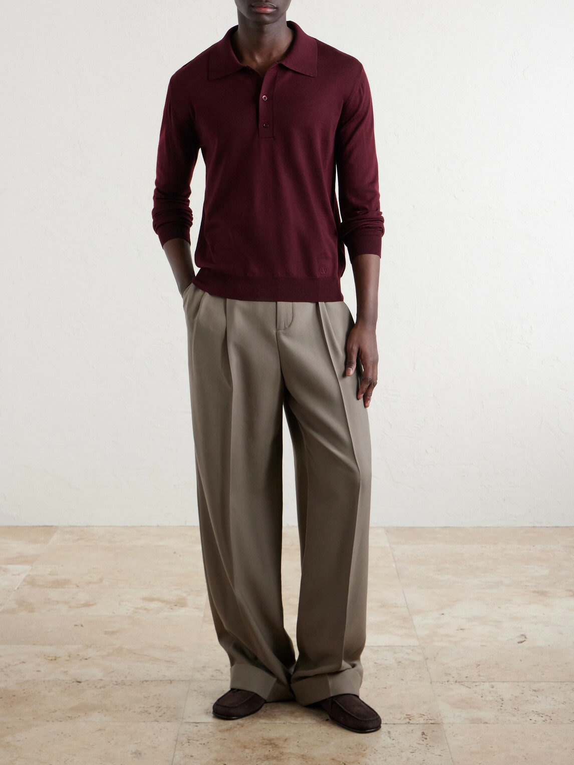 Valentino Garavani - Logo-Embroidered Virgin Wool Polo Shirt - Burgundy