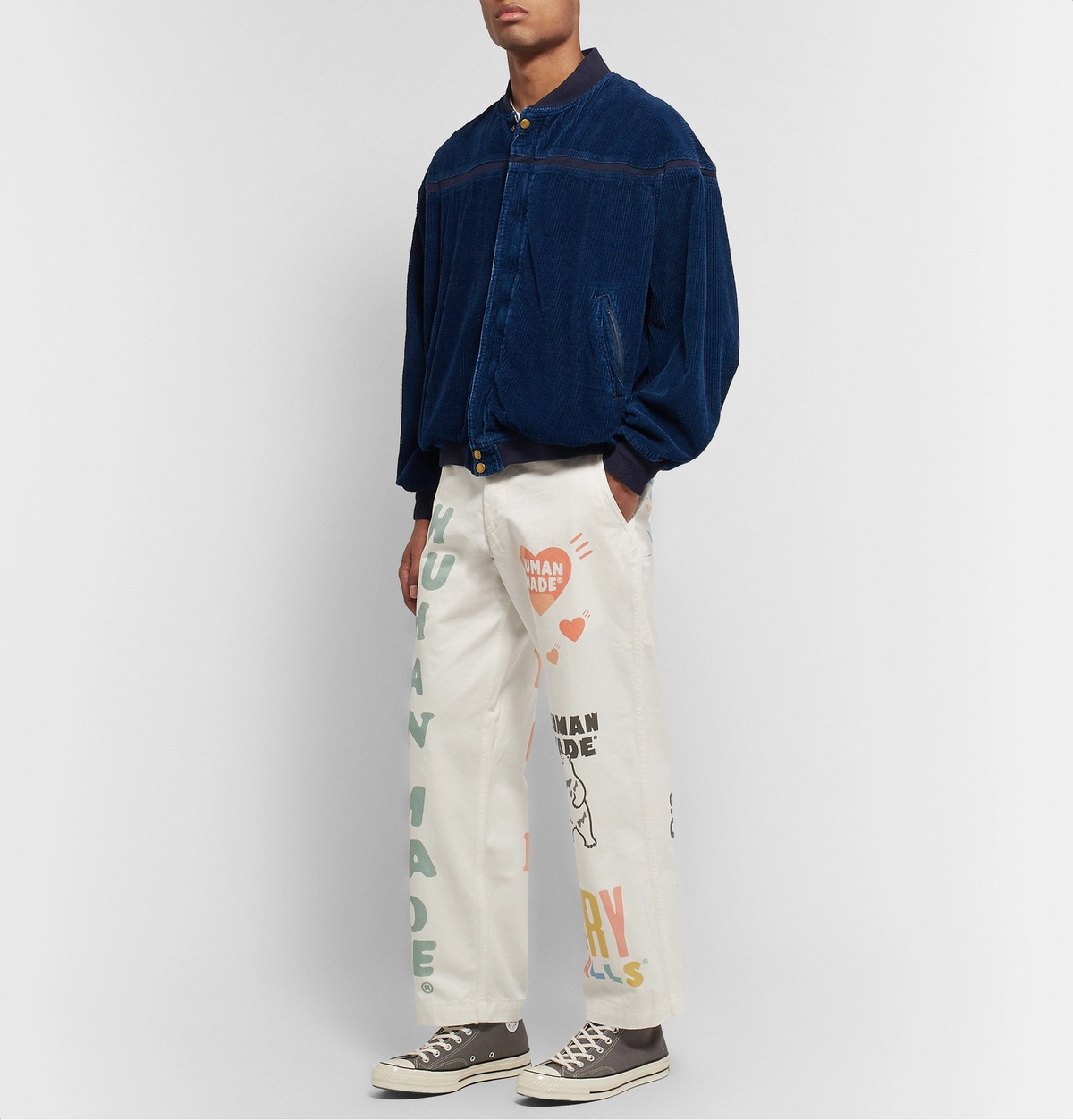 Human Made - Cropped Logo-Print Cotton-Twill Trousers - White