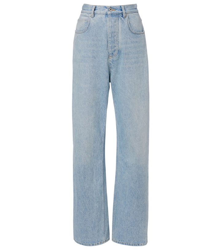 Photo: Bottega Veneta Intrecciato leather-trimmed wide-leg jeans