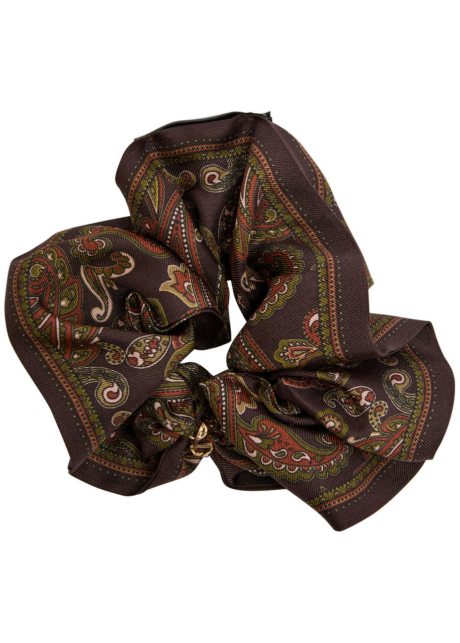 Saint Laurent Paisley-print Silk Scrunchie - Brown - One Size