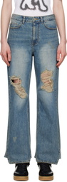 OPEN YY Blue Distressed Loose Straight Jeans