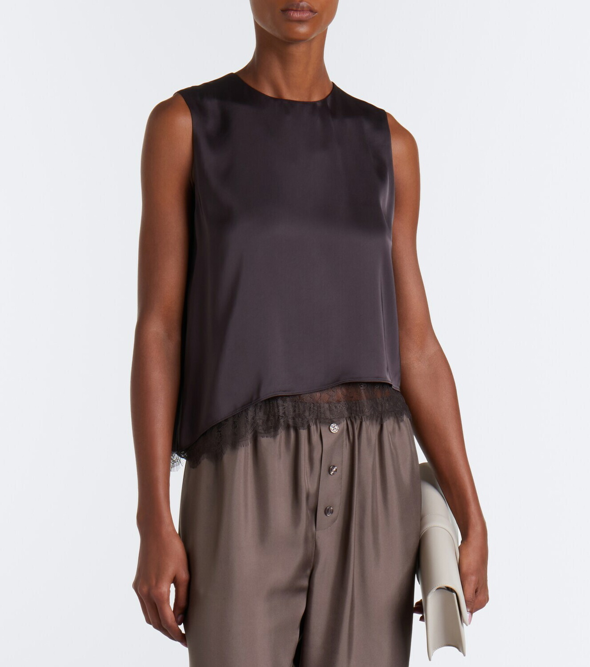 Vince Lace-trimmed satin top