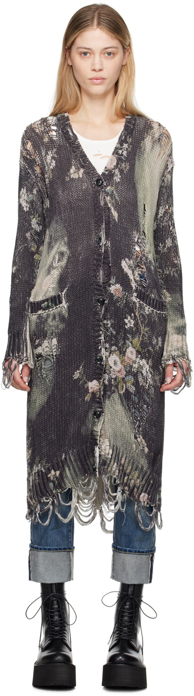 R13 Black Distressed Long Cardigan