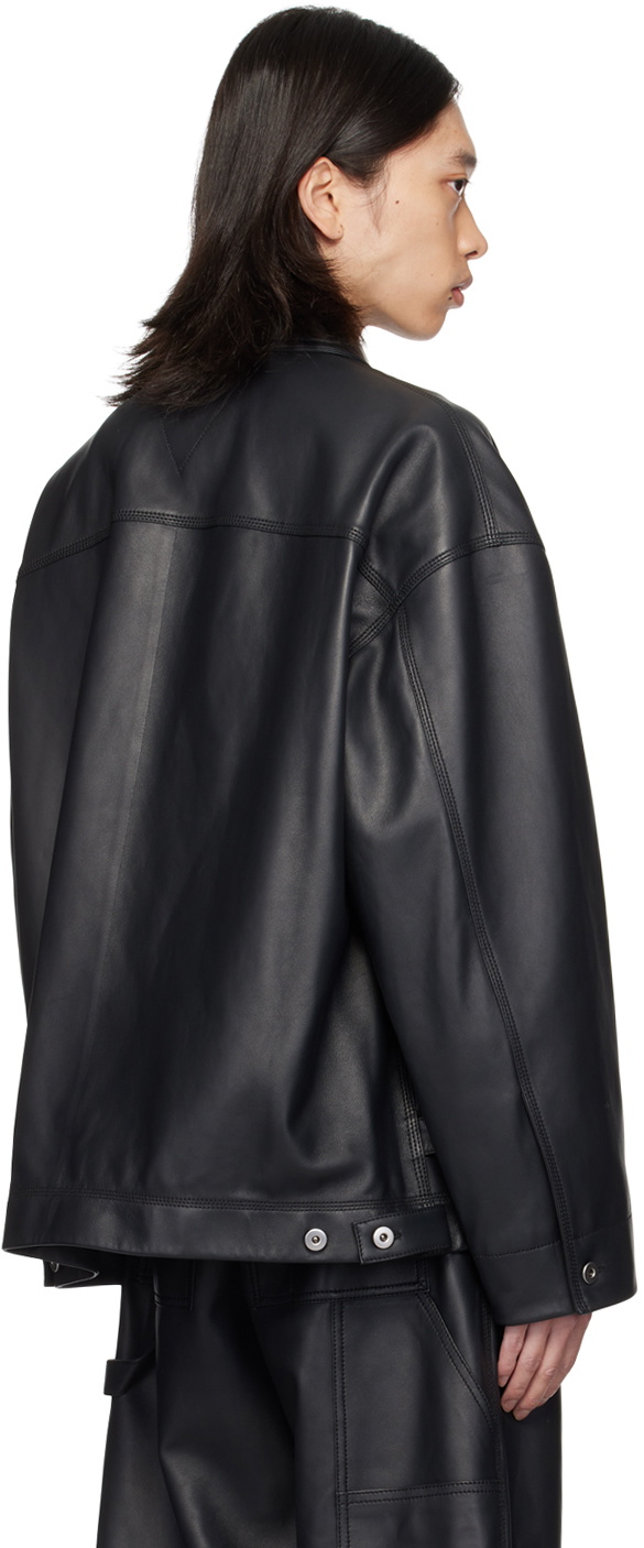 Bottega Veneta Black Spread Collar Leather Jacket