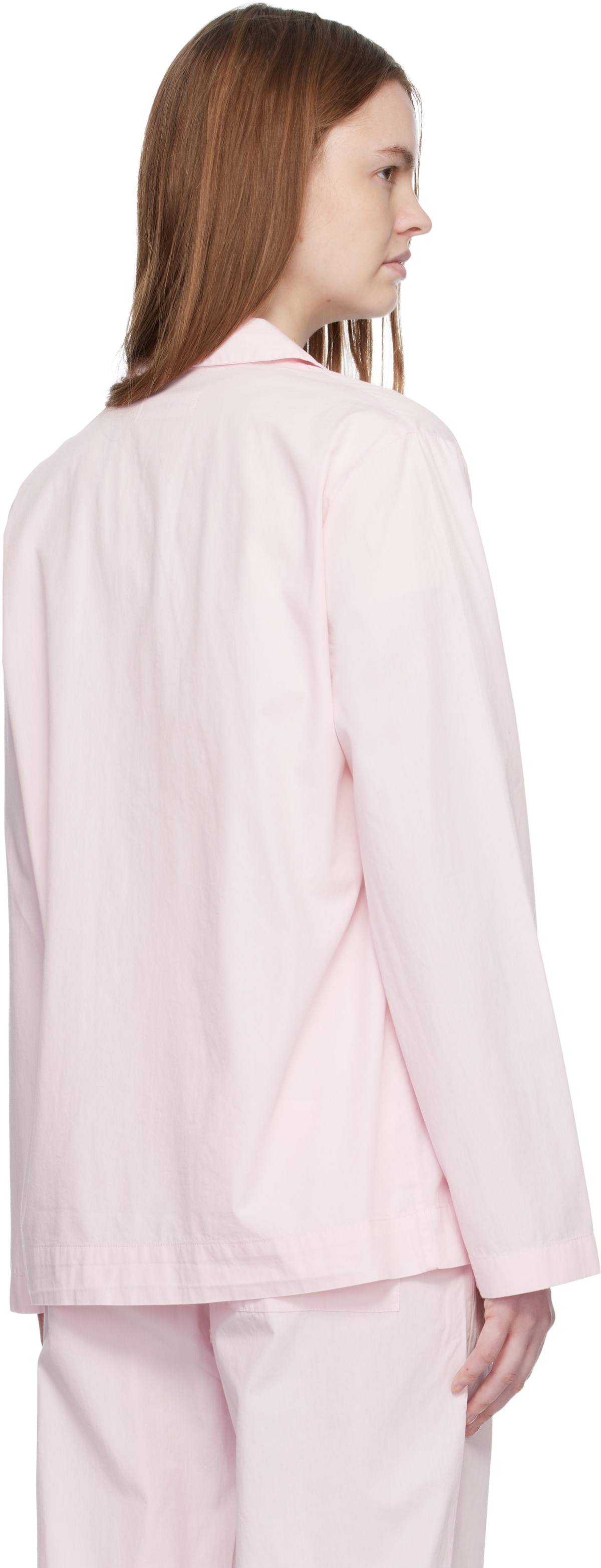 Tekla Pink Poplin Long-Sleeved Pyjama Shirt