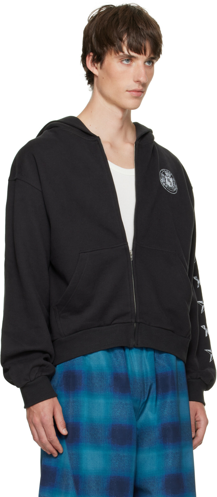 We11done Black Collage Graphic Zip-Up Hoodie