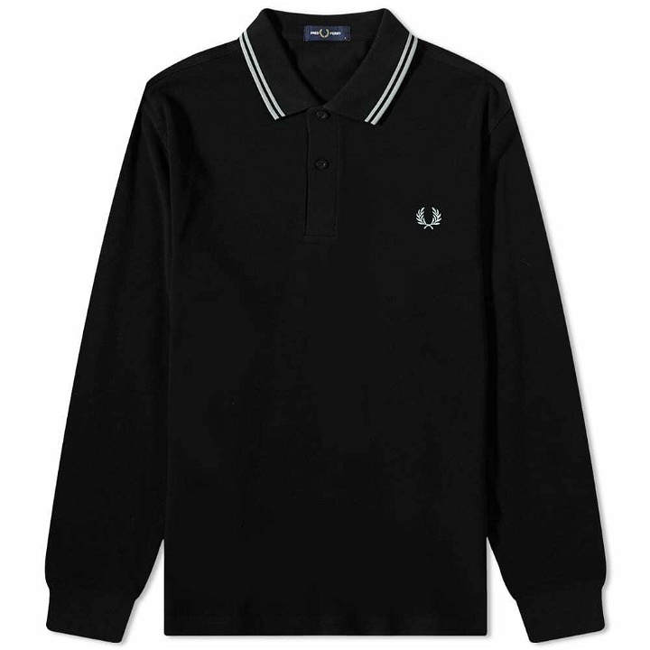 Photo: Fred Perry Authentic Men's Long Sleeve Twin Tipped Polo Shirt in Black/Silver Blue