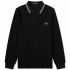 Fred Perry Authentic Men's Long Sleeve Twin Tipped Polo Shirt in Black/Silver Blue