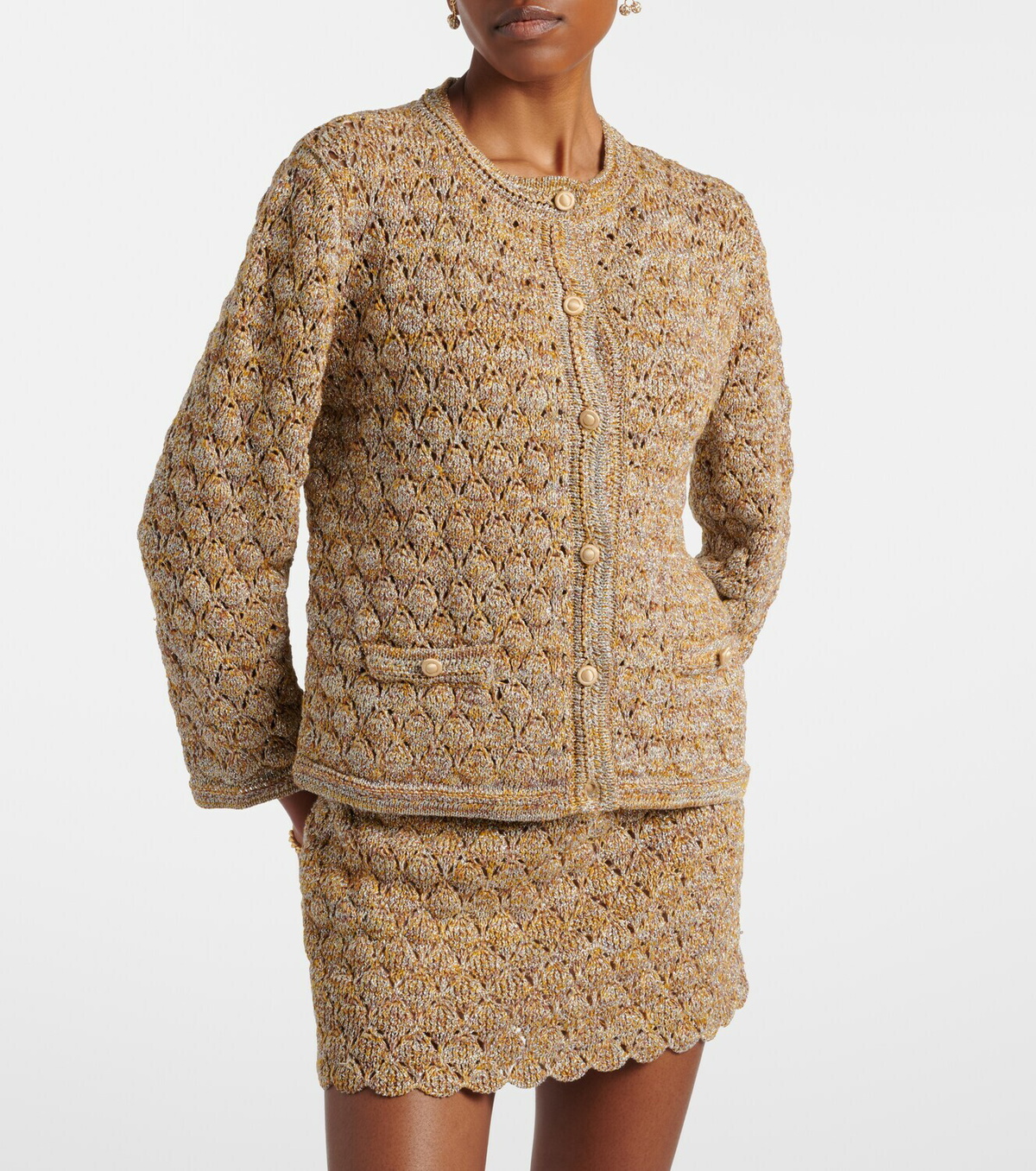 Valentino Open-knit linen-blend lamé cardigan