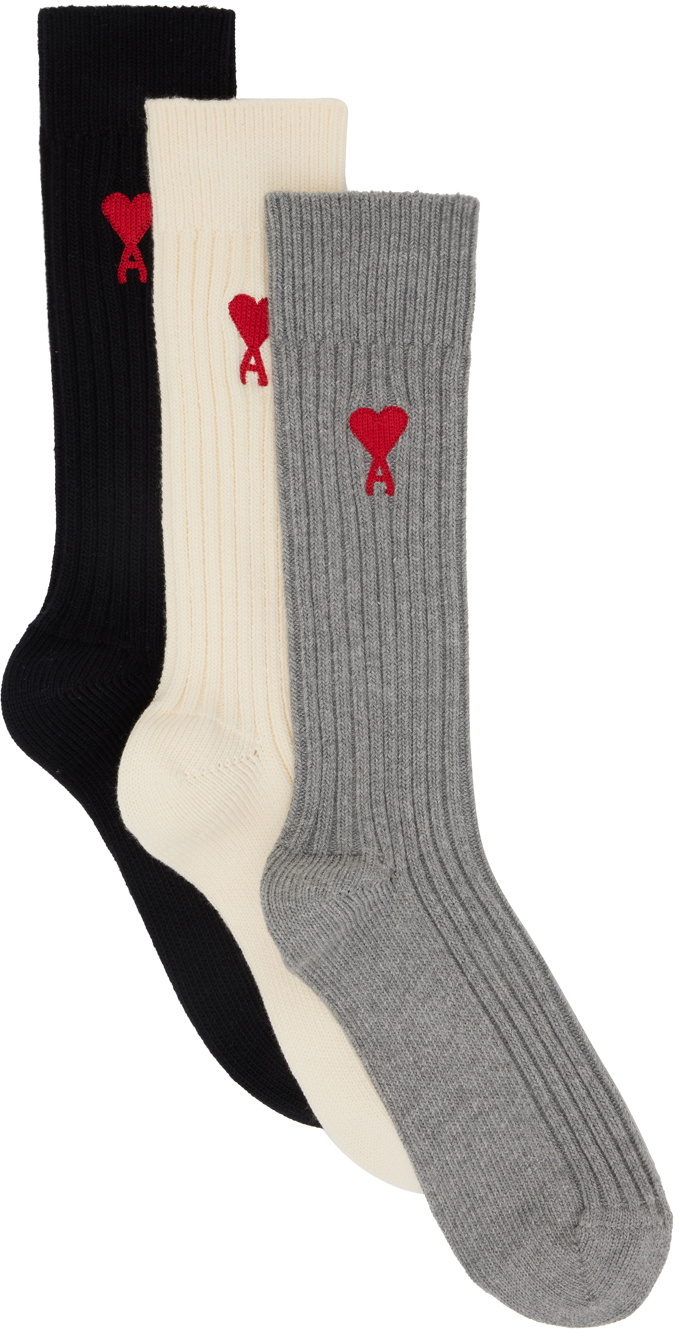 AMI Paris White & Pink Ami de Cœur Striped Socks AMI