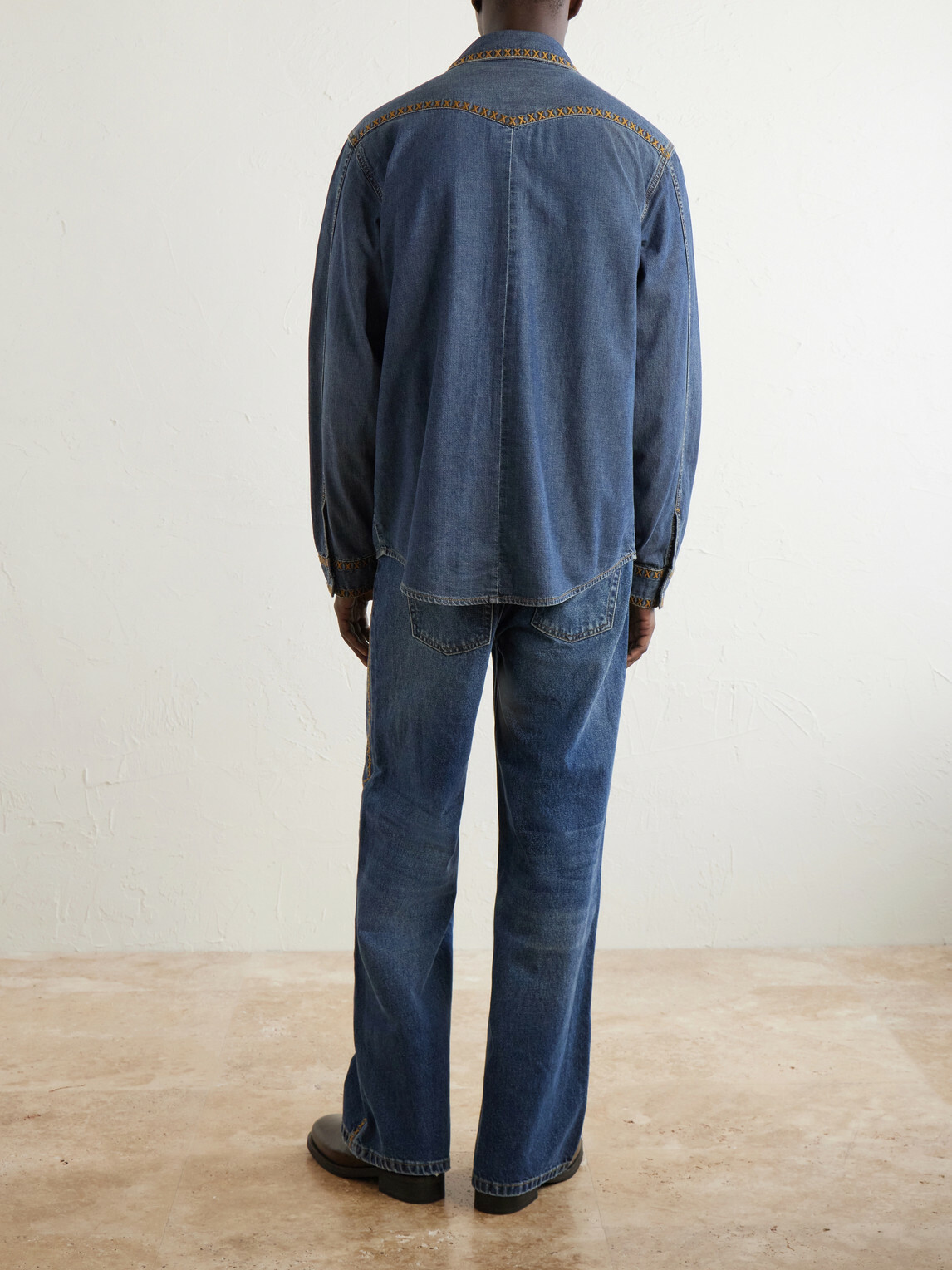 MANAAKI - Tukutuku Embroidered Denim Shirt - Blue