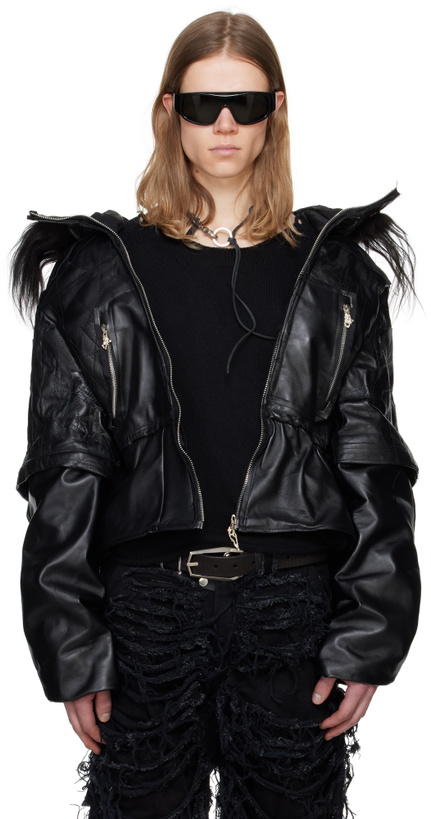 Photo: Swampgod Black Dragoncello Cropped Leather Jacket