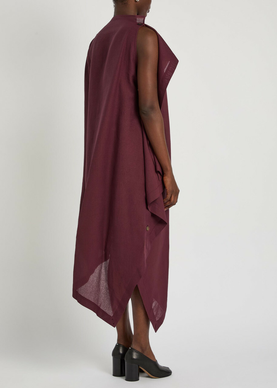 Issey Miyake All Squares Cape-effect Asymmetric Paper-blend Midi Dress Burgundy