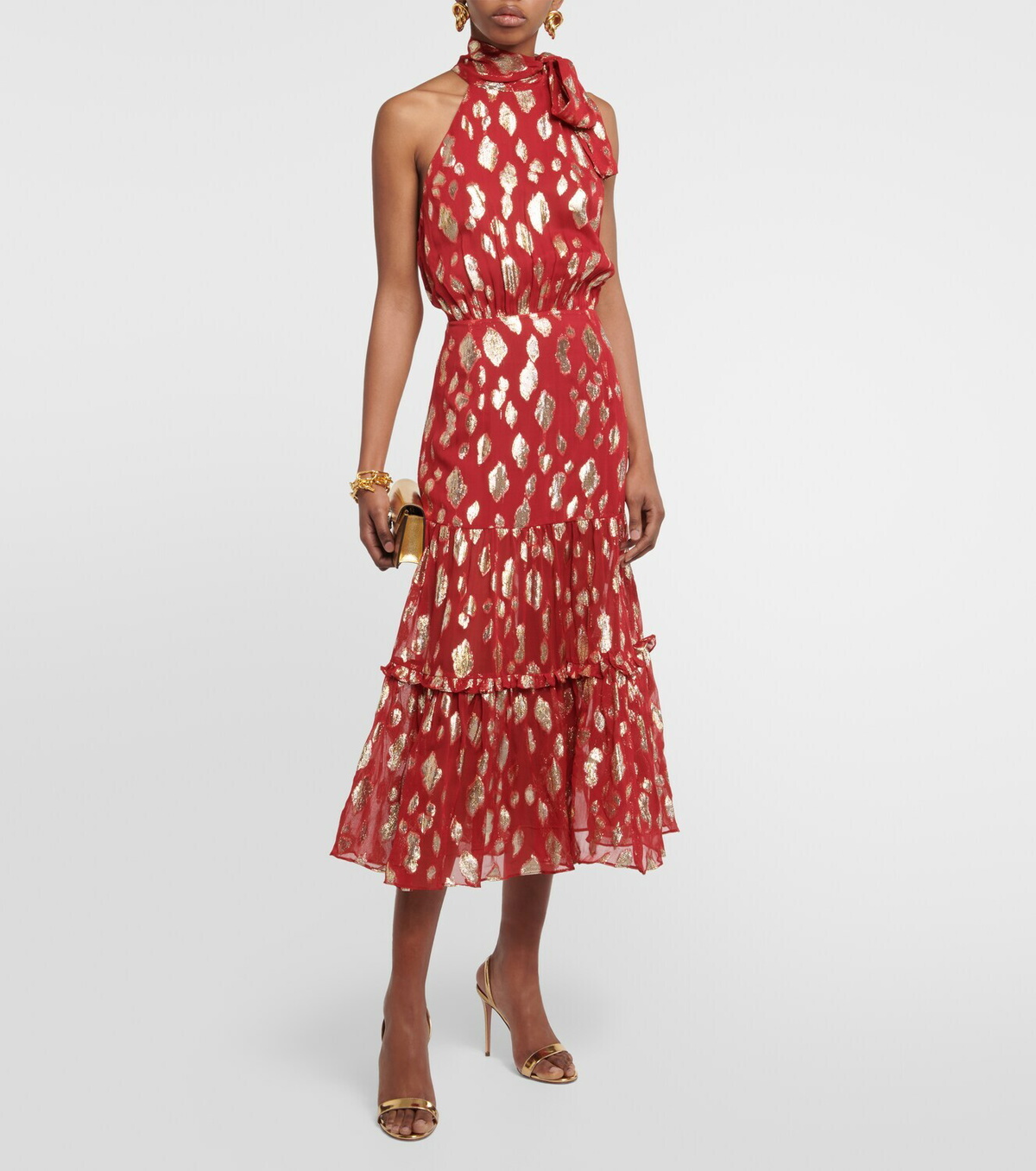 off the shoulder puff dress Amarra Puff-Sleeve Long Ruffled Prom Dress 94002 Red / 000