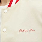 Balmain Men's Signature Varsity Jacket in Ivory/White/Red