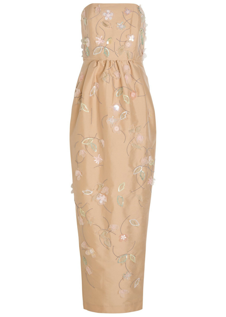 Bernadette Lena Floral Bead-embellished Maxi Dress Beige