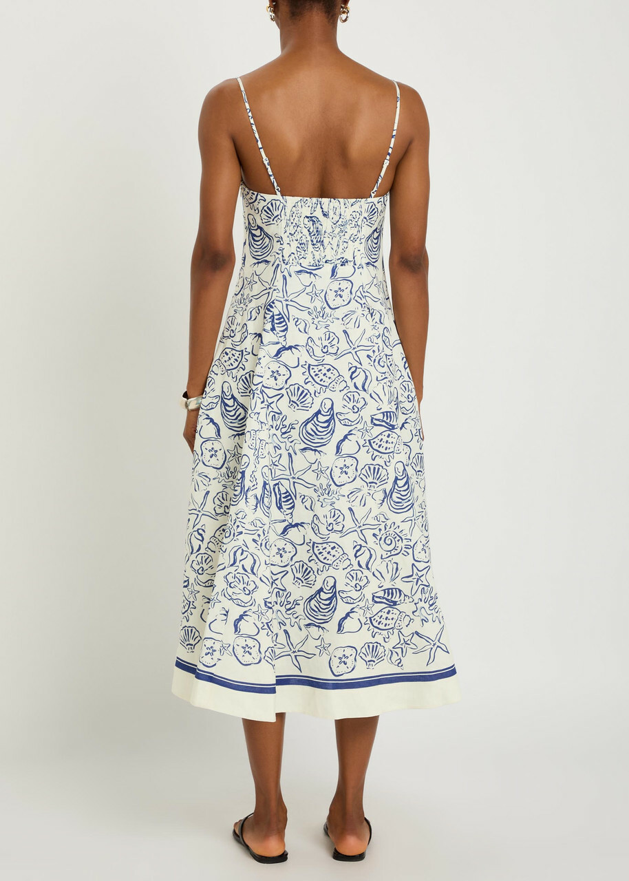 Simkhai Analise Printed Linen-blend Midi Dress Blue