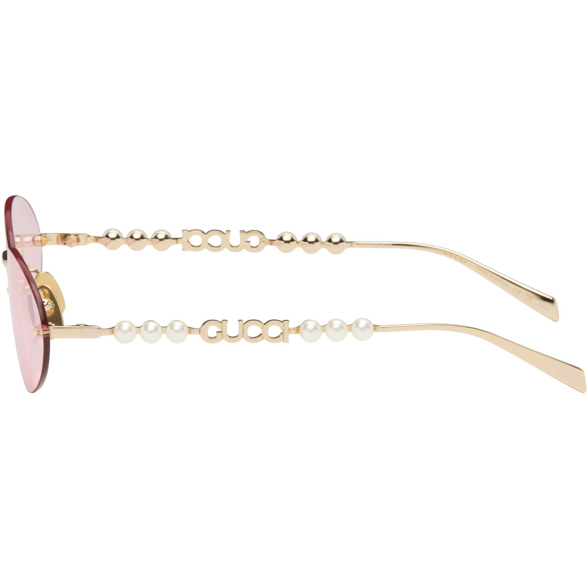 Gucci Gold Pearl Oval Frame Sunglasses