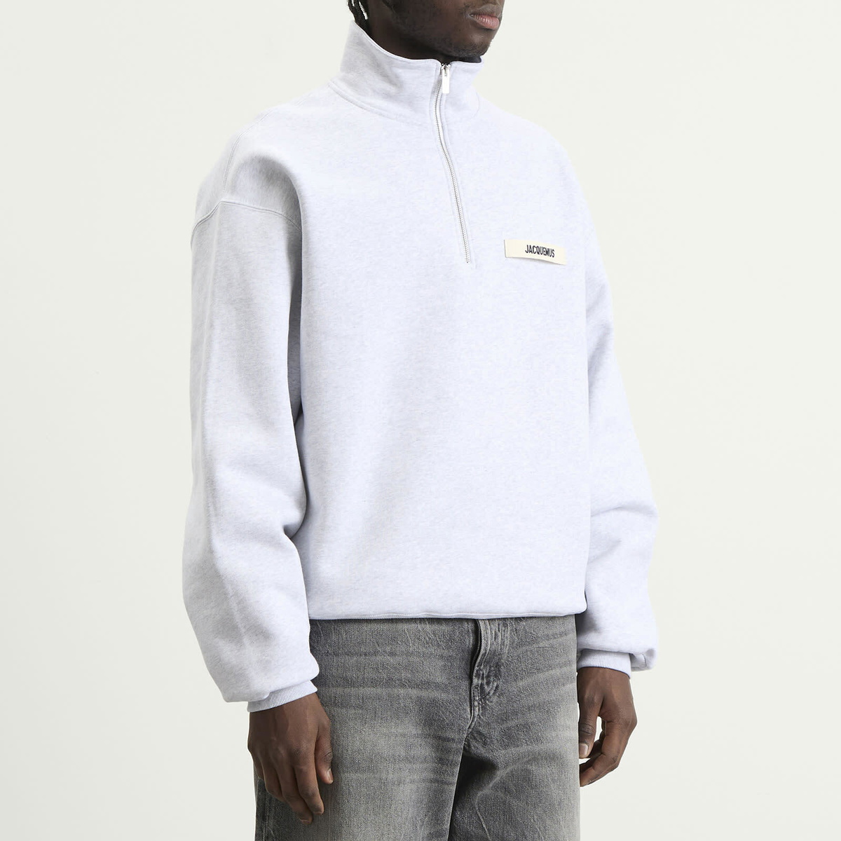 Jacquemus Men's Grosgrain Zip Sweatshirt in Grey