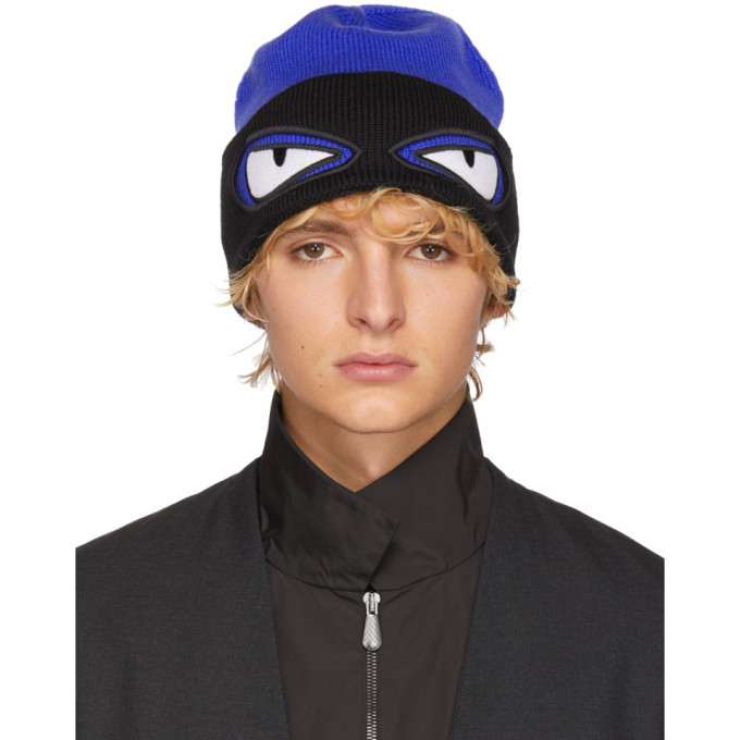 Photo: Fendi Blue and Black Bag Bugs Beanie